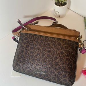 CALVIN KLEIN LOGO CROSSBODY BAG BROWN GOLD 2in1